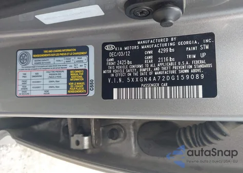 2013 Kia Optima Ex from USA, damaged, VIN 5XXGN4A72DG159089